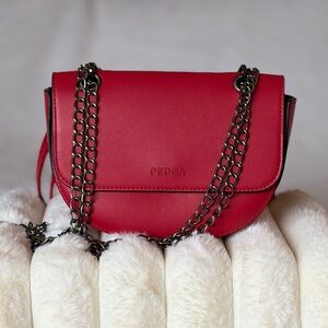 Red Crossbody Bag with Chain Strap